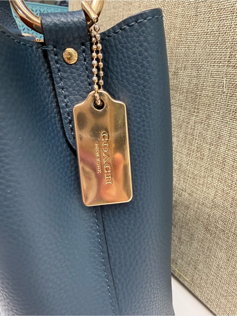 Coach Teal Pebbled Leather Hobo Shoulder Bag with Gold Hardware - Picture 3 of 10